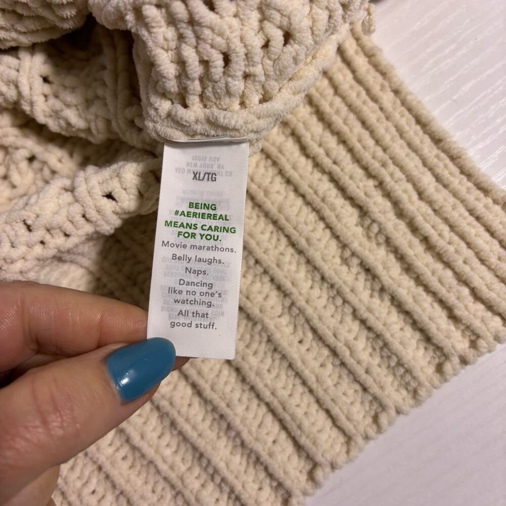 Aerie Quarter Zip Cream Loose Knit Sweater Size XL B3 - Picture 9 of 11